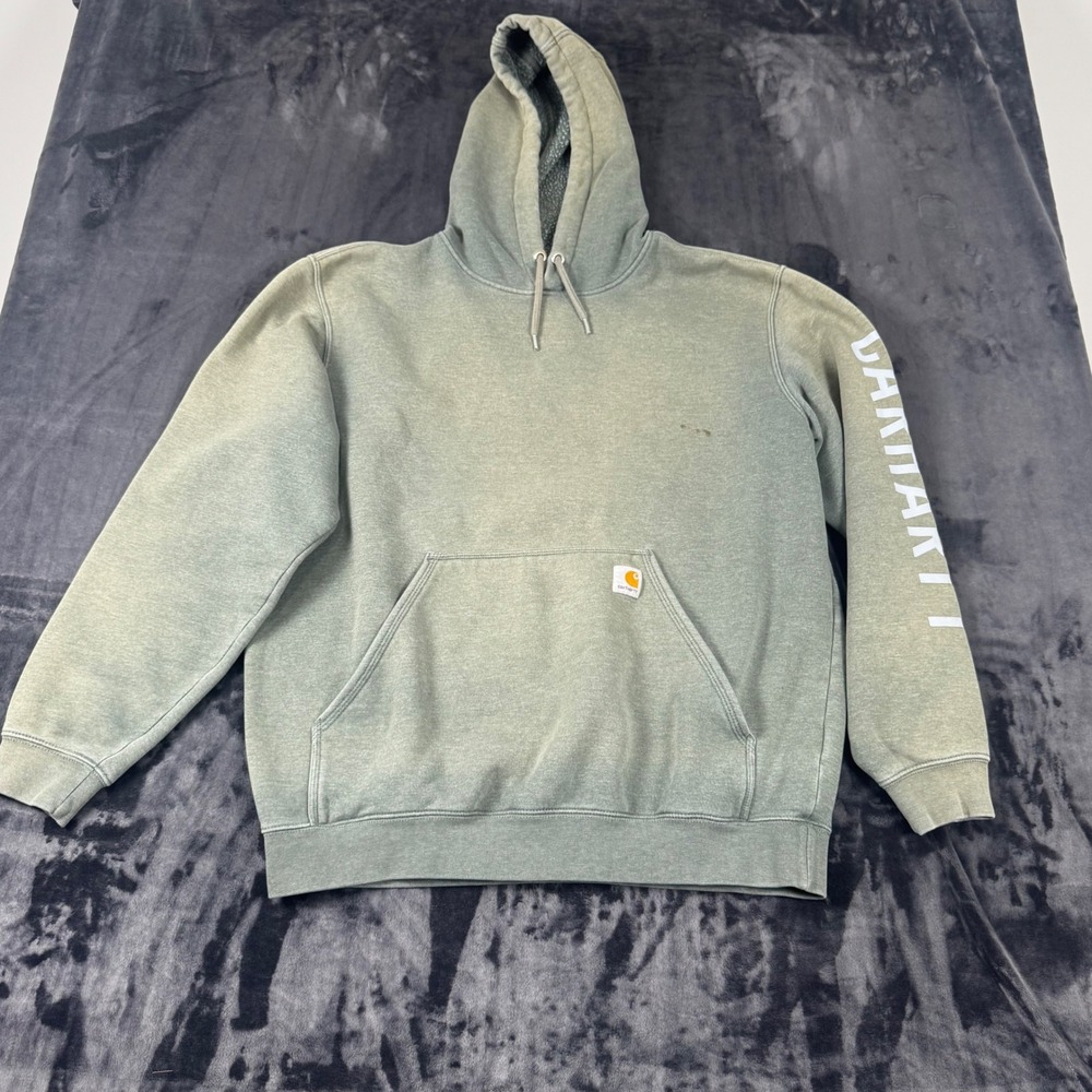 Carhartt Graphic Hoodie Mens L Green Loose Fit Sleeve Logo Midweight 104900 354‎